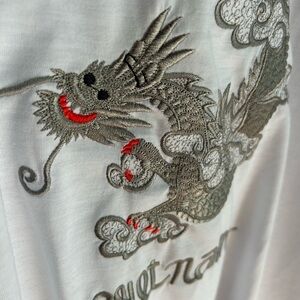 Vietnam Dragon Embroidered T-Shirt White Cotton Graphic Tee Men’s 3XL Travel